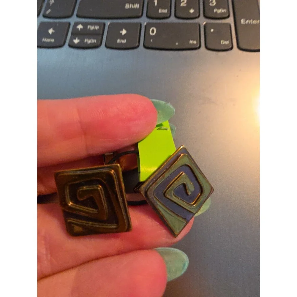 Vtg Mid Century Modern Cufflinks HOGAN BOLAS Modernist Greek Key Brass Enamel